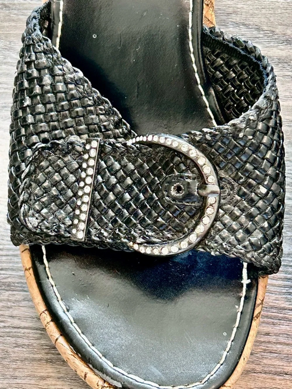 Yellow Box Women’s Black Woven Slide Sandals with Decorative Buckle Size 8.5
